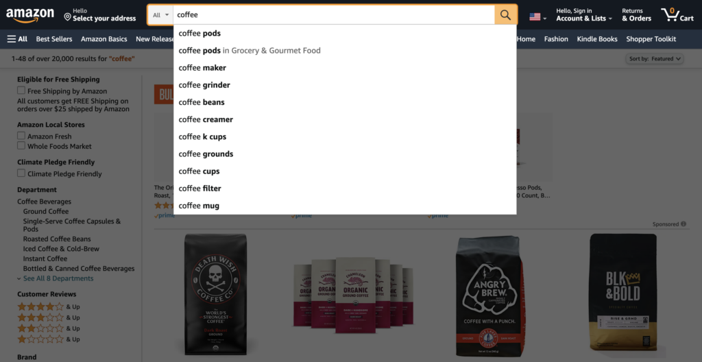 Coffee Results on Amazon